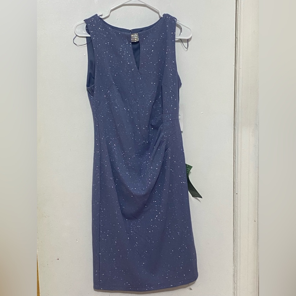 SLNY Blue Ruched Midi Dress